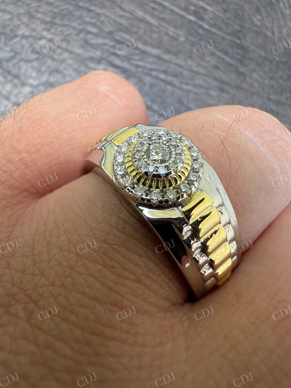Iced Out Diamond Two Tone Round Cluster Ring  customdiamjewel   