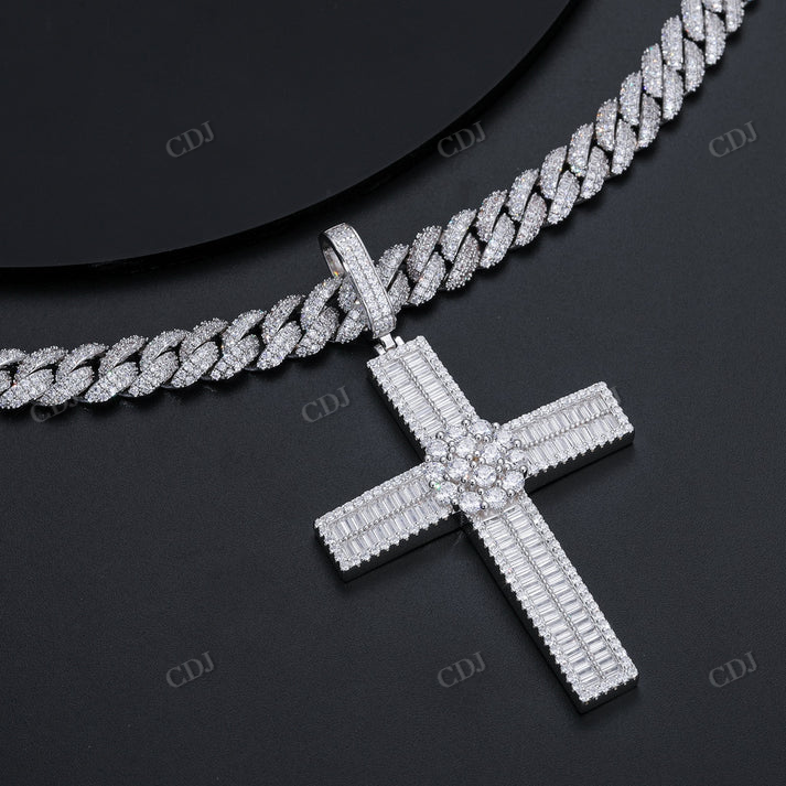 Hip Hop Baguette Moissanite Cross Pendant customdiamjewel