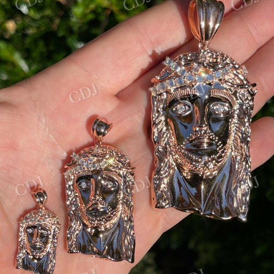 Baguette Diamond 14k Gold Vermeil Jesus Piece Pendant  customdiamjewel   