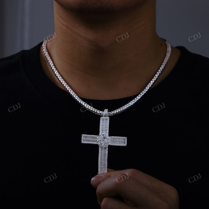 Hip Hop Baguette Moissanite Cross Pendant customdiamjewel