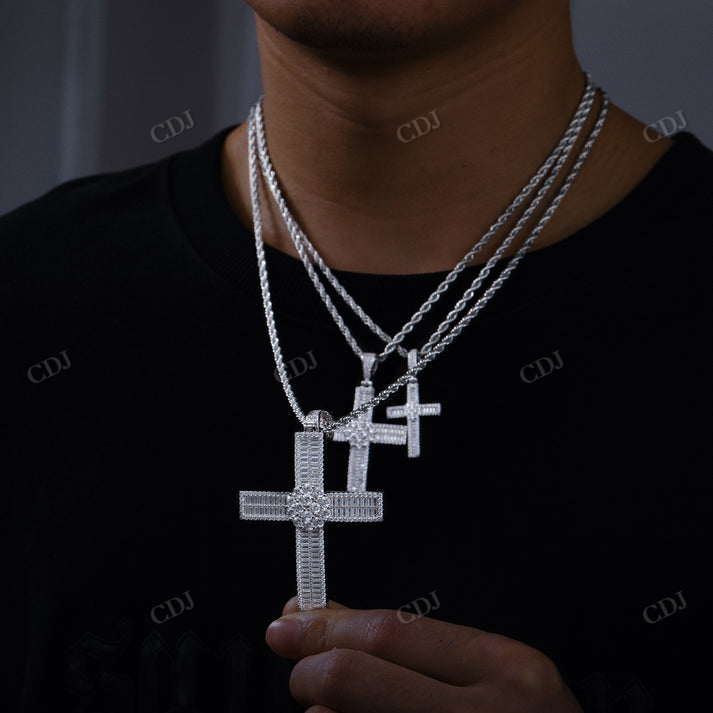 Hip Hop Baguette Moissanite Cross Pendant customdiamjewel