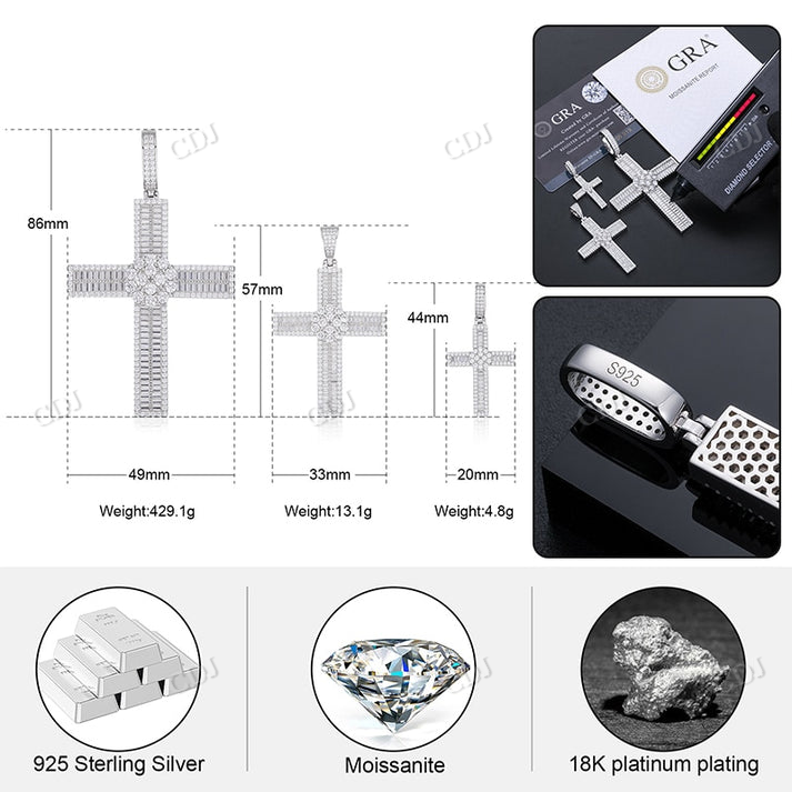 Hip Hop Baguette Moissanite Cross Pendant customdiamjewel