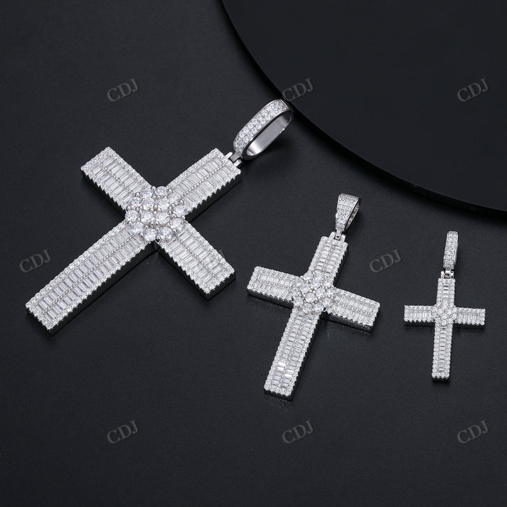 Hip Hop Baguette Moissanite Cross Pendant customdiamjewel