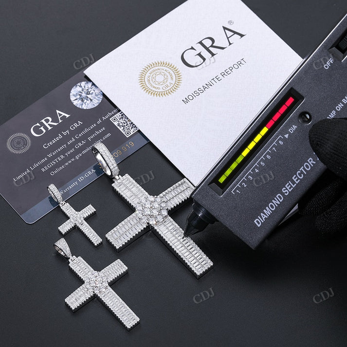 Hip Hop Baguette Moissanite Cross Pendant customdiamjewel