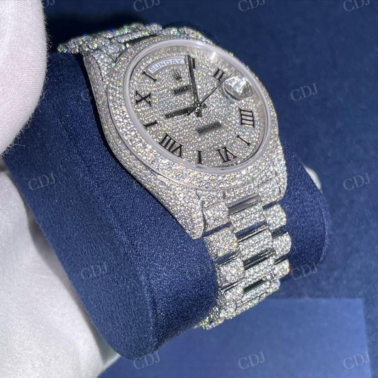 Rolex Fully Iced Out Diamond Stainless Steel Luxury Moissanite Watch customdiamjewel