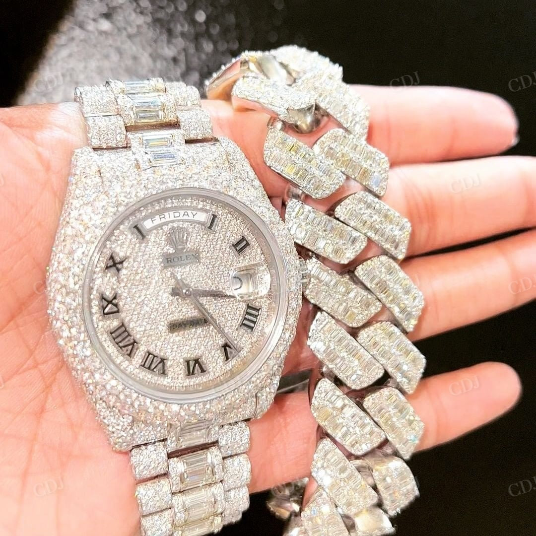 Rolex Fully Iced Out Diamond Stainless Steel Luxury Moissanite Watch customdiamjewel