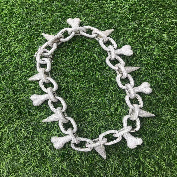 Iced Out Bone & Rivet Silver Chain hip hop jewelry CustomDiamJewel