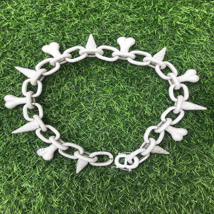Iced Out Bone & Rivet Silver Chain hip hop jewelry CustomDiamJewel