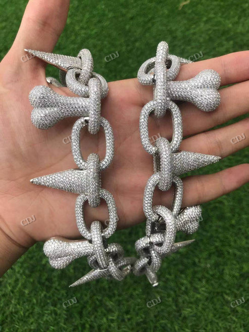 Iced Out Bone & Rivet Silver Chain hip hop jewelry CustomDiamJewel