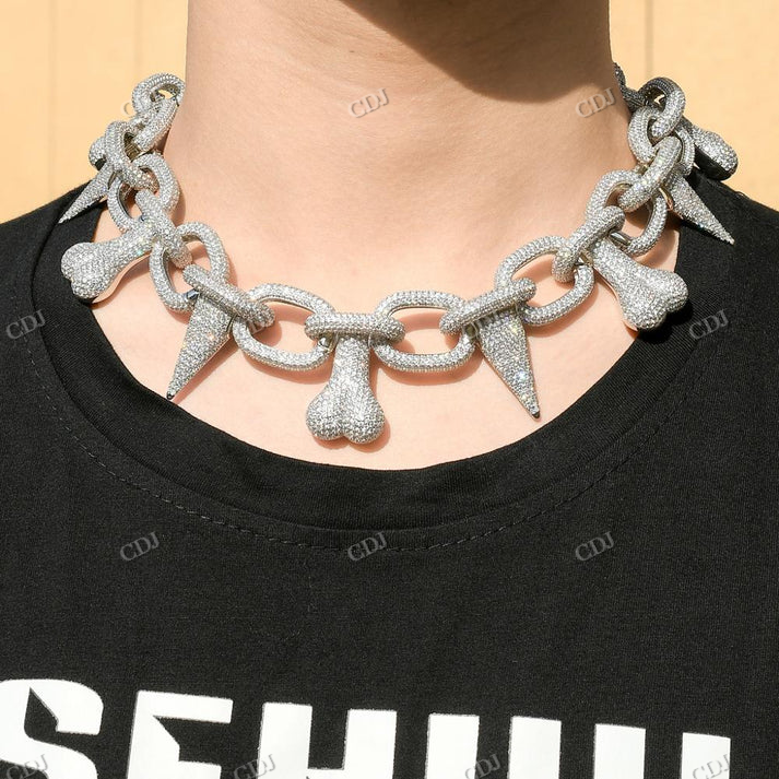 Iced Out Bone & Rivet Silver Chain hip hop jewelry CustomDiamJewel
