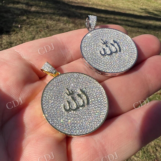 Round Diamond Allah Medallion Islamic Hip Hop Pendant  customdiamjewel   