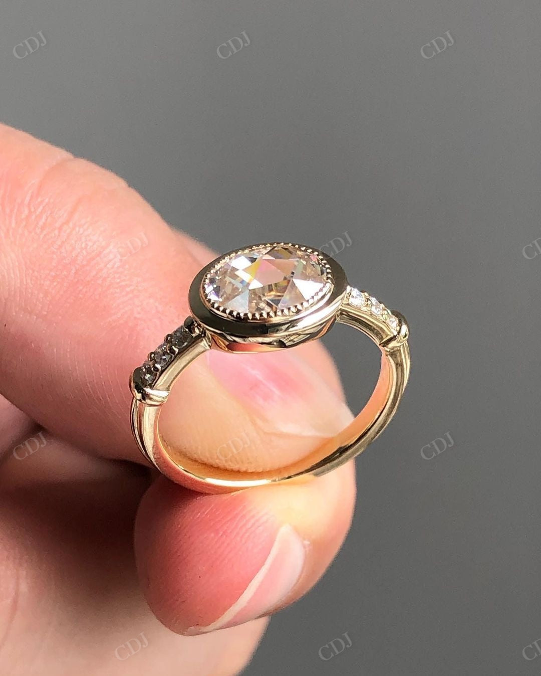 East West Oval Lab Grown Diamond Bezel Ring