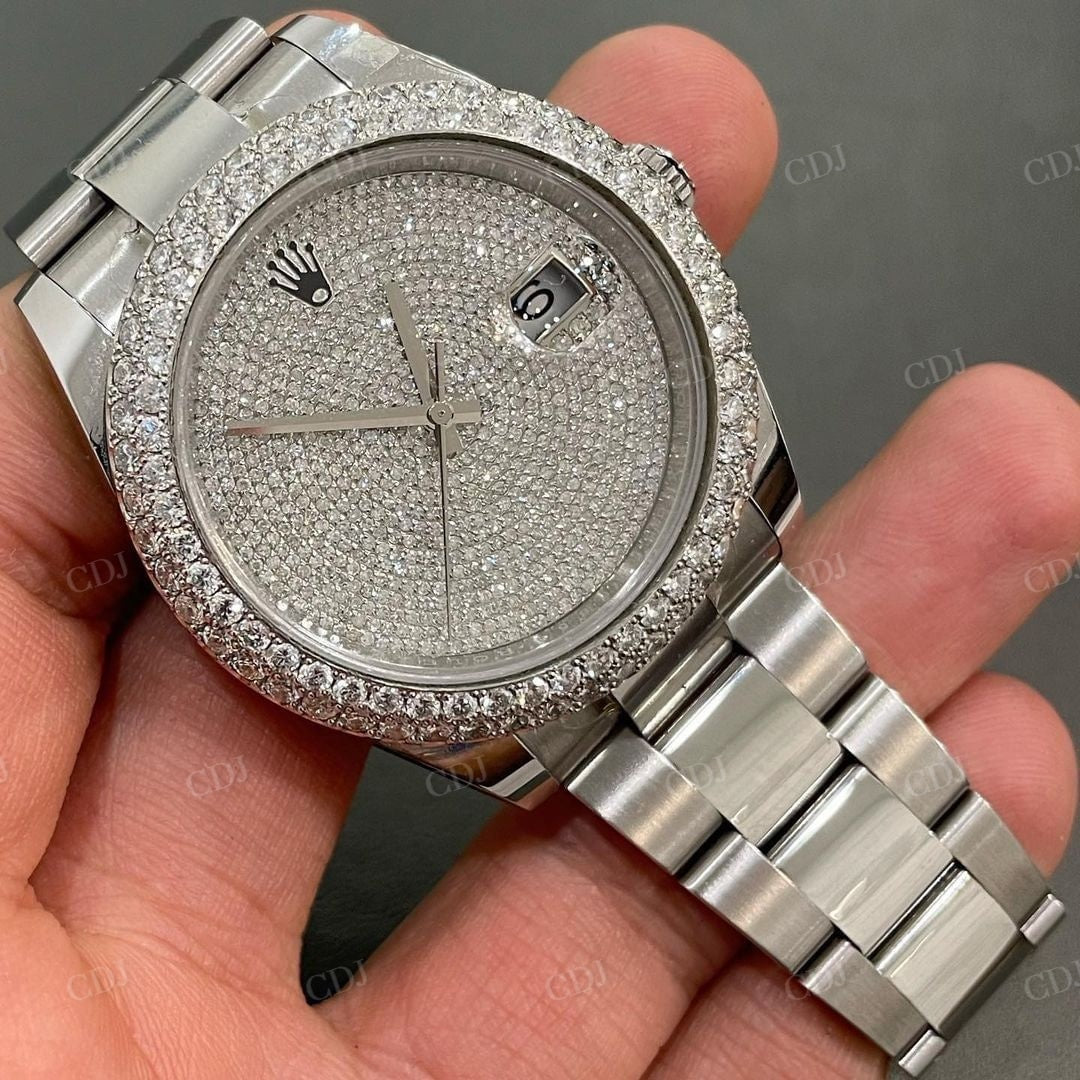 Rolex Fully Bezel Diamond Stainless Steel Wrist Moissanite Watch customdiamjewel