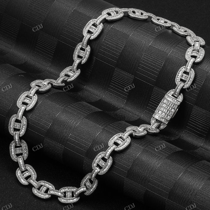 15MM Baguette Diamond Mariner Link Gold Chain hip hop jewelry CustomDiamJewel