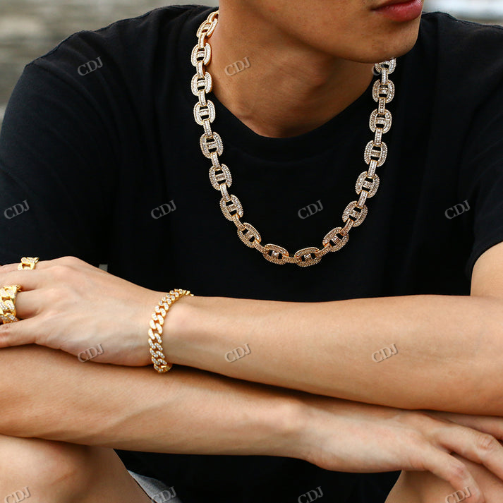 15MM Baguette Diamond Mariner Link Gold Chain hip hop jewelry CustomDiamJewel