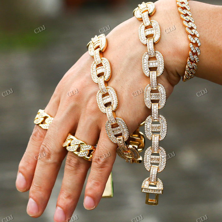 15MM Baguette Diamond Mariner Link Gold Chain hip hop jewelry CustomDiamJewel