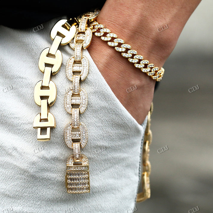 15MM Baguette Diamond Mariner Link Gold Chain hip hop jewelry CustomDiamJewel