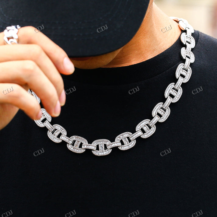 15MM Baguette Diamond Mariner Link Gold Chain hip hop jewelry CustomDiamJewel