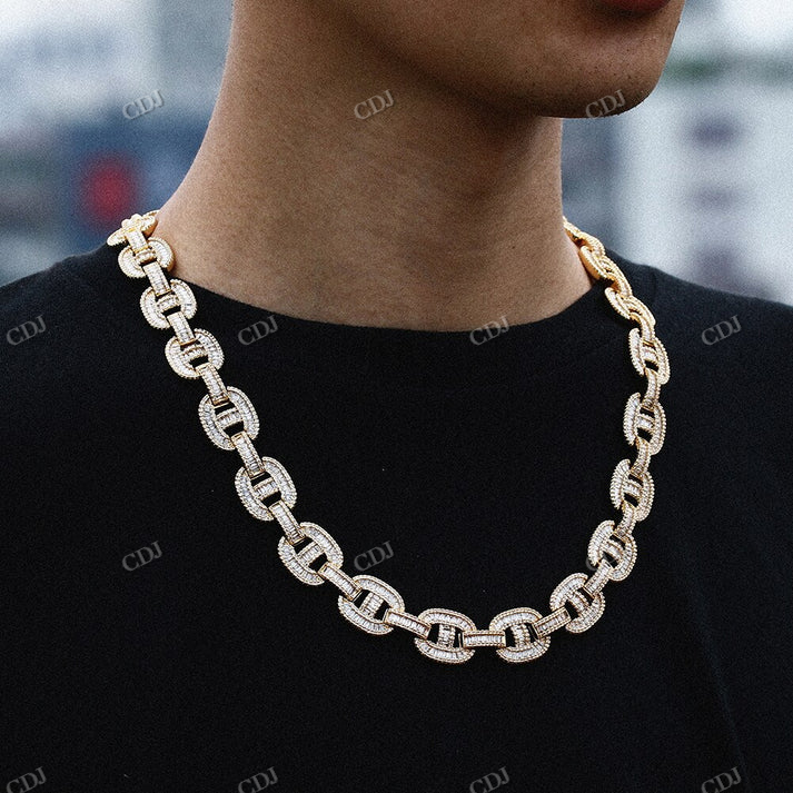15MM Baguette Diamond Mariner Link Gold Chain hip hop jewelry CustomDiamJewel