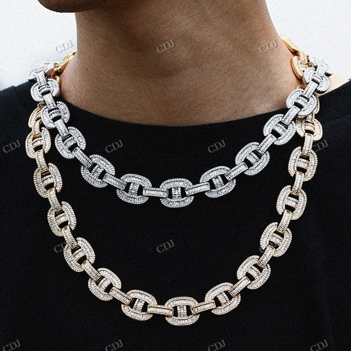 15MM Baguette Diamond Mariner Link Gold Chain hip hop jewelry CustomDiamJewel