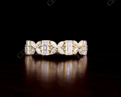 0.80CT Marquise and Baguette Real Diamond Wedding Band  customdiamjewel 10 KT Solid Gold Yellow Gold VVS-EF