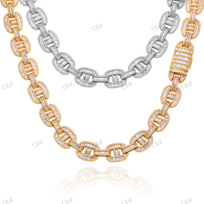 15MM Baguette Diamond Mariner Link Gold Chain hip hop jewelry CustomDiamJewel