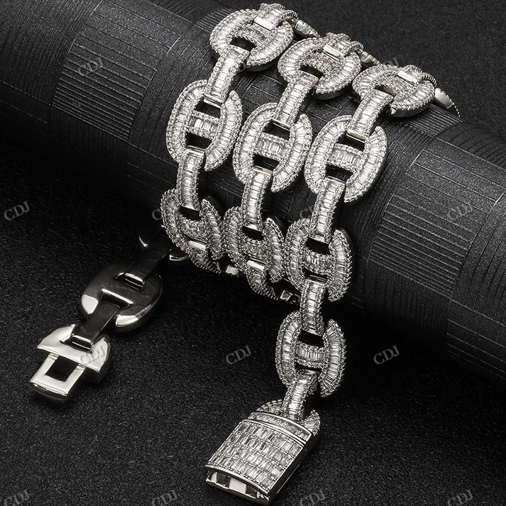 15MM Baguette Diamond Mariner Link Gold Chain hip hop jewelry CustomDiamJewel