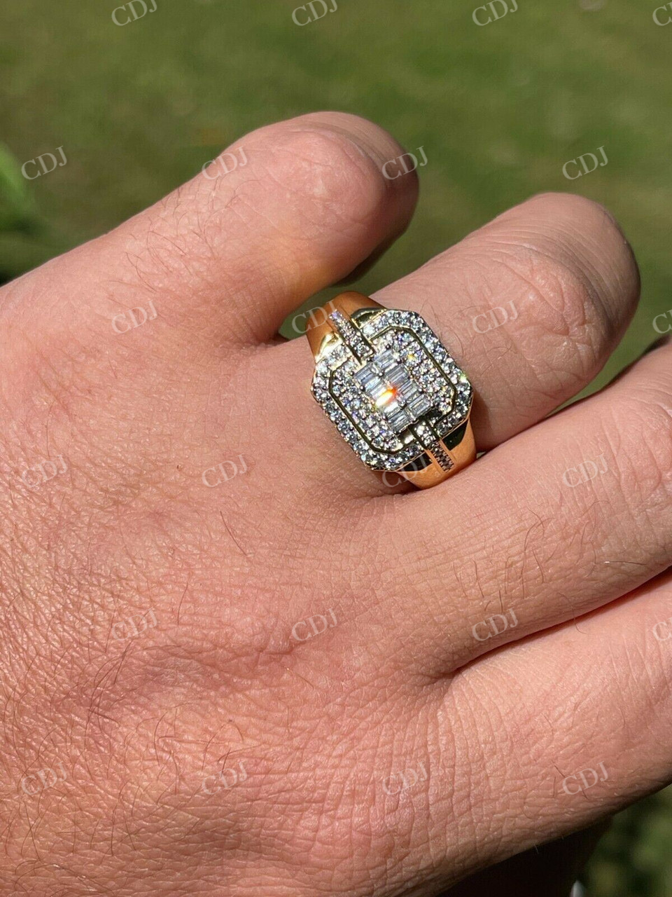 Mens Real Solid Gold Baguette Diamond Ring  customdiamjewel   
