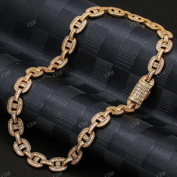 15MM Baguette Diamond Mariner Link Gold Chain hip hop jewelry CustomDiamJewel