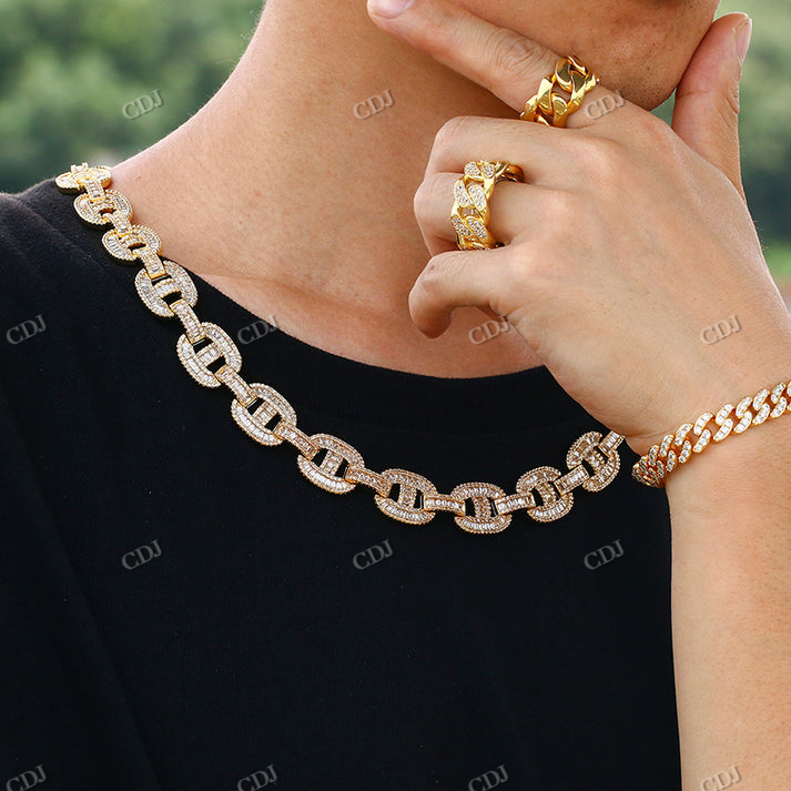 15MM Baguette Diamond Mariner Link Gold Chain hip hop jewelry CustomDiamJewel
