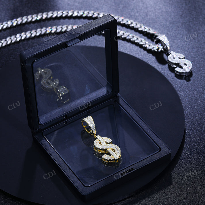 Dollar Sign Baguette Hip Hop Moissanite Pendant customdiamjewel