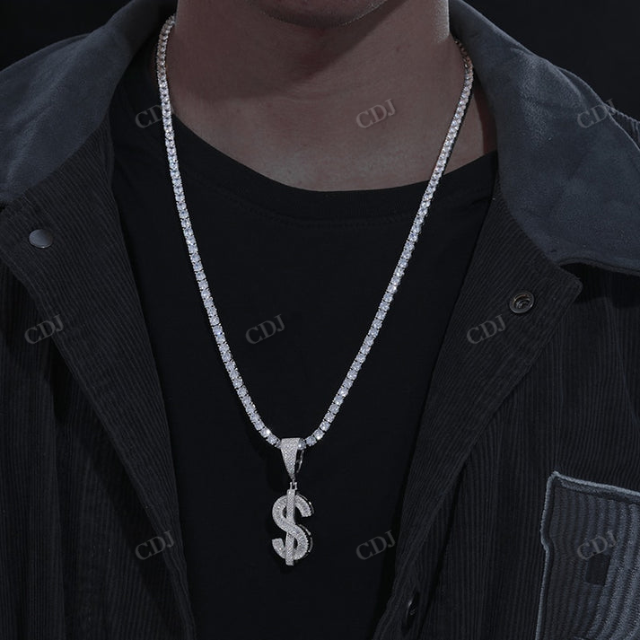 Dollar Sign Baguette Hip Hop Moissanite Pendant customdiamjewel