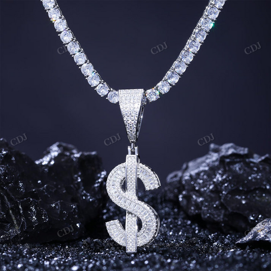 Dollar Sign Baguette Hip Hop Moissanite Pendant customdiamjewel