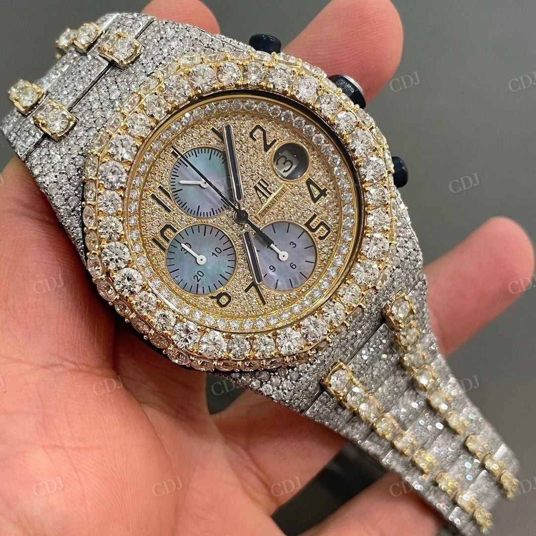 Two Tone AP Fully Diamond Iced Out Moissanite Crono Watch customdiamjewel