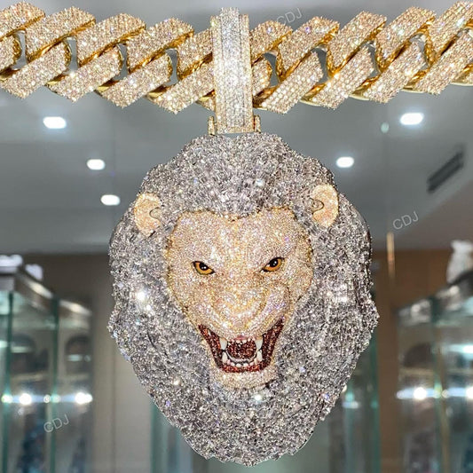 Trendy Two Tone Lab Grown Diamond Lion Face Pendant hip hop jewelry CustomDiamJewel   