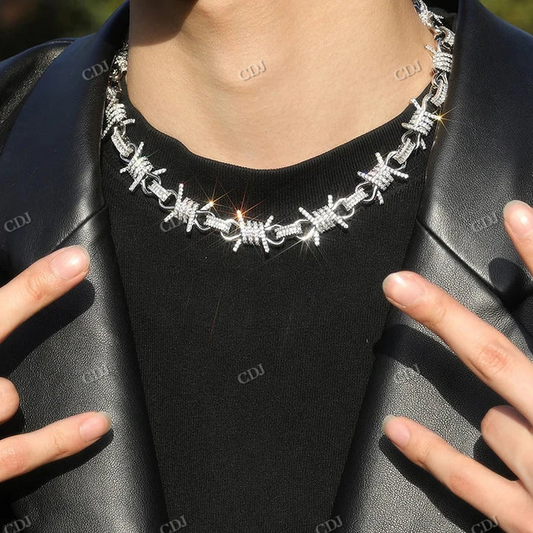 19mm Barbed Wire Link Moissanite 18K Gold Cuban Chain hip hop jewelry CustomDiamJewel