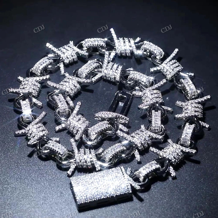 19mm Barbed Wire Link Moissanite 18K Gold Cuban Chain hip hop jewelry CustomDiamJewel