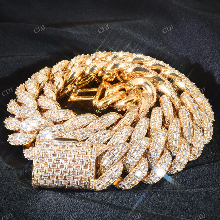 20mm Clustered Baguette Diamond Cuban Link Chain hip hop jewelry CustomDiamJewel