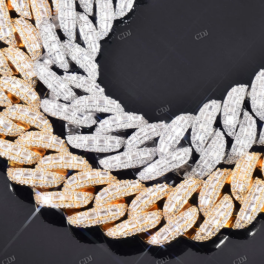 20mm Clustered Baguette Diamond Cuban Link Chain hip hop jewelry CustomDiamJewel