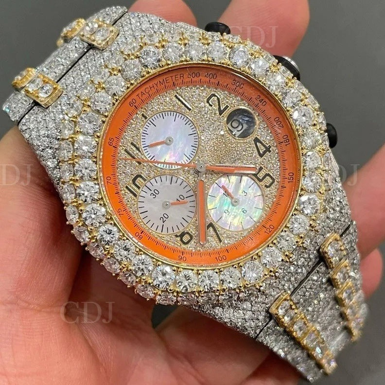 Yellow White AP Chrono Iced Out Watch customdiamjewel
