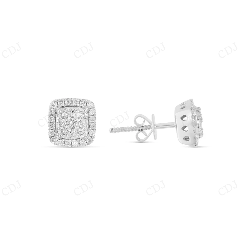 Cushion Cut Moissanite Halo Stud Earrings Stud earrings CustomDiamJewel
