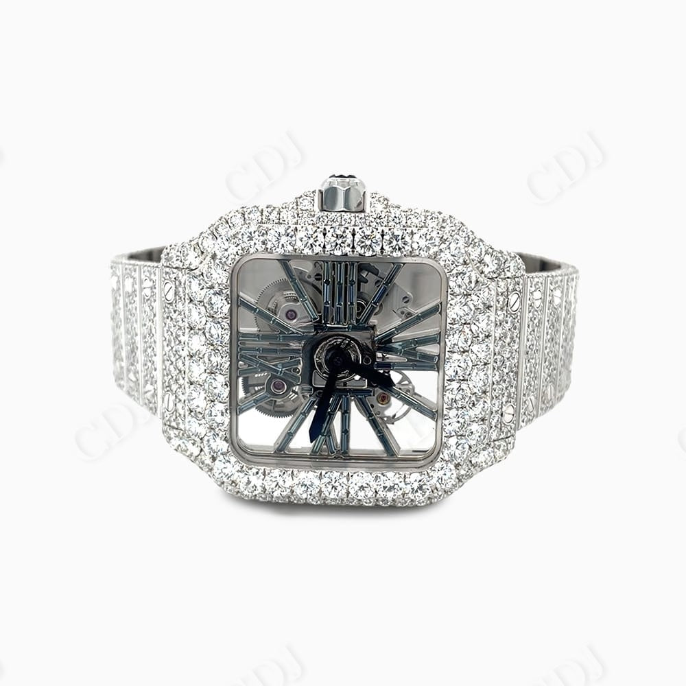 Cartier Skeleton VVS Diamond Stainless Steel Watch customdiamjewel
