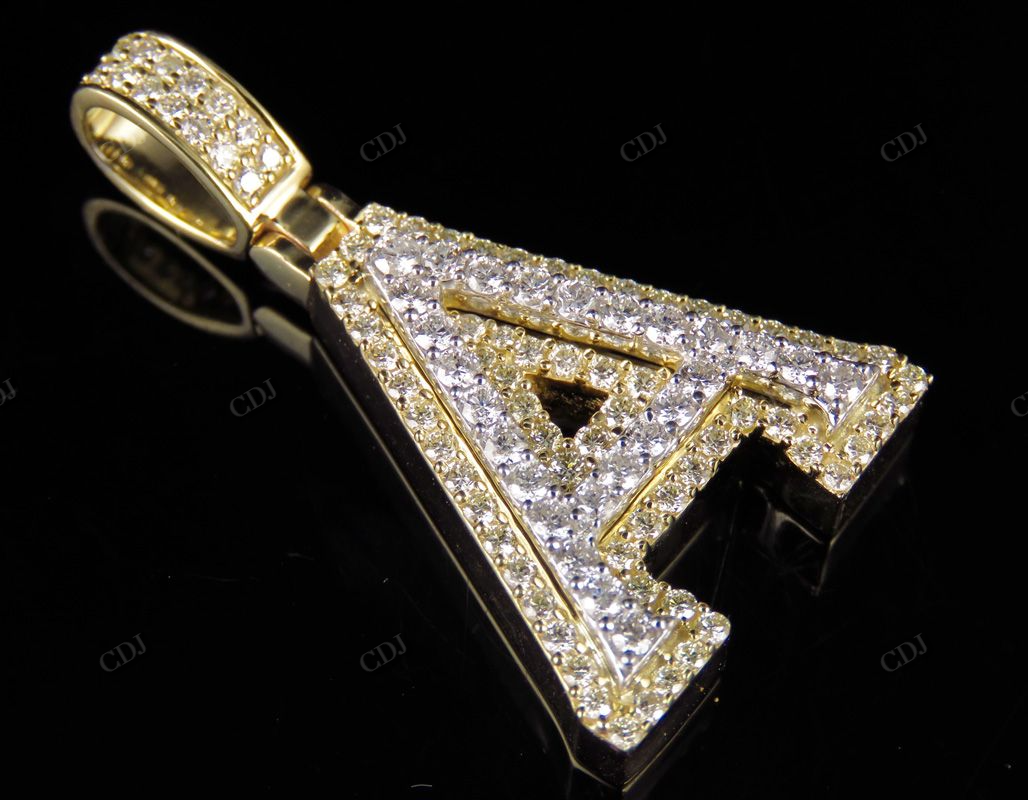 1.5" 1.55 CTW Two Tone Gold Diamond Custom Initial 'A' Letter Pendant CustomDiamJewel