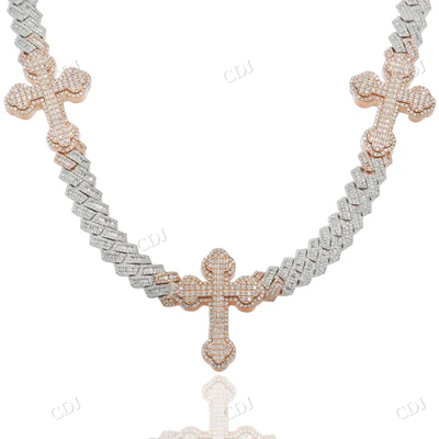 Moissanite Baguette Cuban Cross Chain hip hop jewelry CustomDiamJewel
