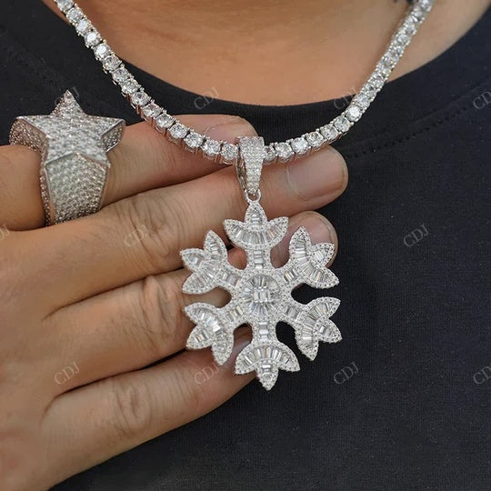 Silver Iron and Glass Snowflakes Pendant hip hop jewelry CustomDiamJewel