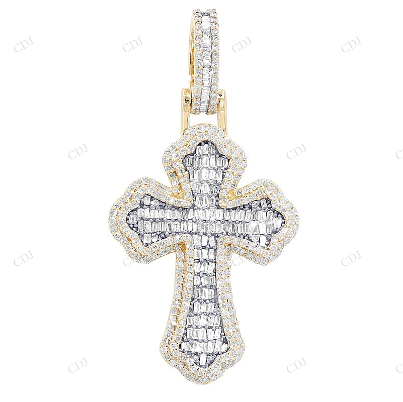 1.7 Inch Two Tone Gold Leb Grown Diamond Gothic Cross Pendant Hip Hop Pendent CustomDiamJewel