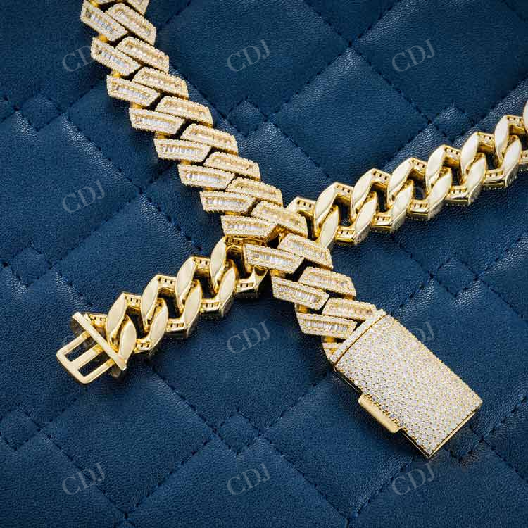 15MM Baguette Cuabn Link Chain 14K Yellow Gold hip hop jewelry customdiamjewel   