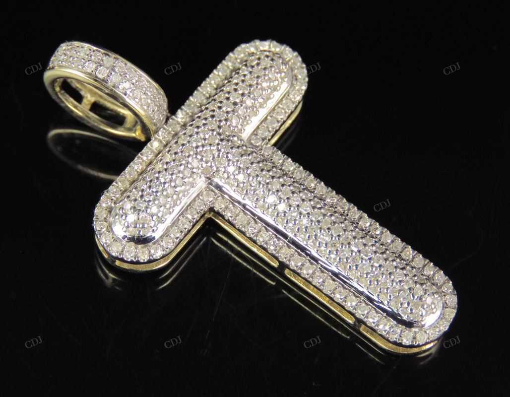1.5" 0.75 CTW 10K Yellow Gold Natural Diamond T Pendant CustomDiamJewel
