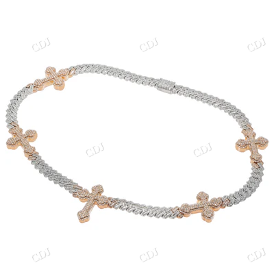 Moissanite Baguette Cuban Cross Chain hip hop jewelry CustomDiamJewel