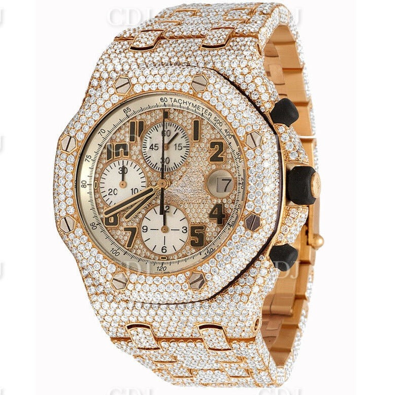 Full Rose AP Chrono Colorless Diamond Watch customdiamjewel